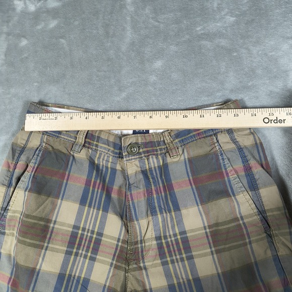 Gap Shorts Mens28 Brown Blue Red Plaid Flat Front Bermuda Casual Preppy Academia - Picture 7 of 9